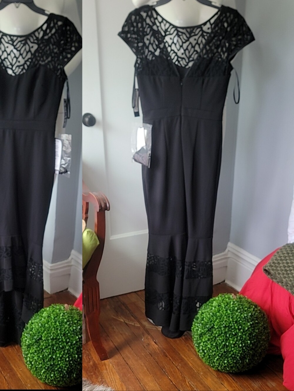 New Xscape Black Formal Lace-Detail Maxi Dress